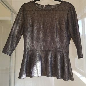 Shiny black and gold peplum top